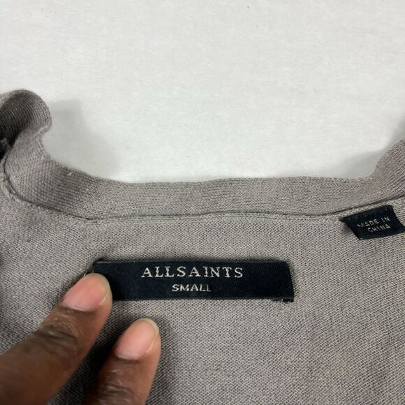 Allsaints Womens Linen Blend Cardigan Sweater Gray Short Sleeve Asymmetric SMALL - Picture 4 of 9